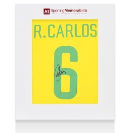 Roberto Carlos Signed Retro Brazil Shirt, Number 6 - Gift Box