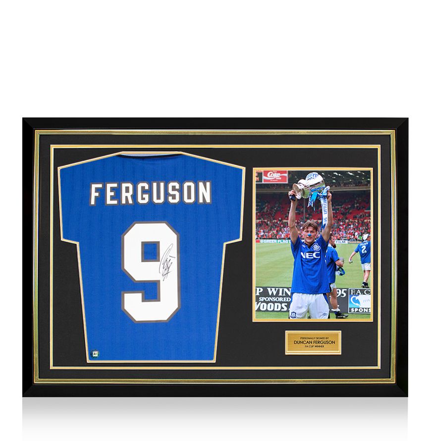 Photo Encadrée Signée Duncan Ferguson - Everton 1995 Vainqueur FA Cup - Autographe Certifié
