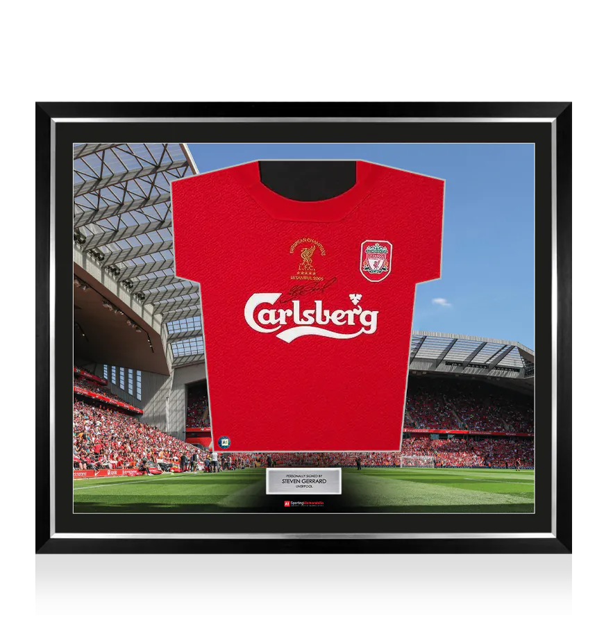 Framed Steven Gerrard Signed Liverpool Shirt: Istanbul 2005 Champions League Winners