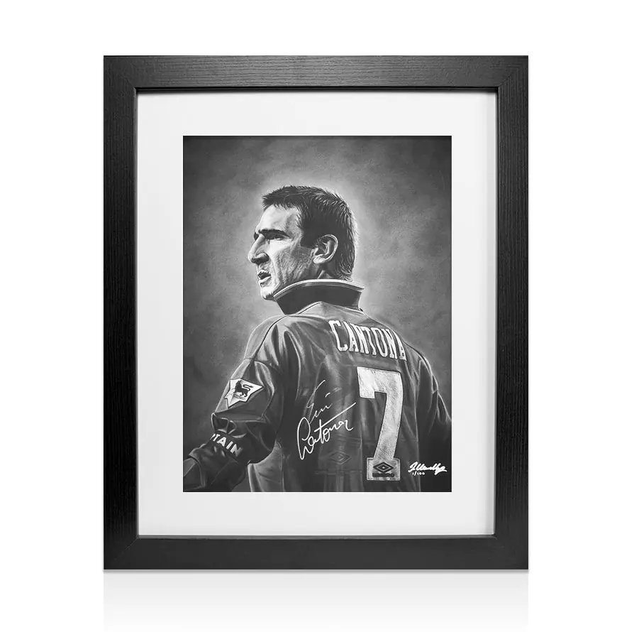Framed Eric Cantona Signed Artwork Print - Hand-Drawn Tribute