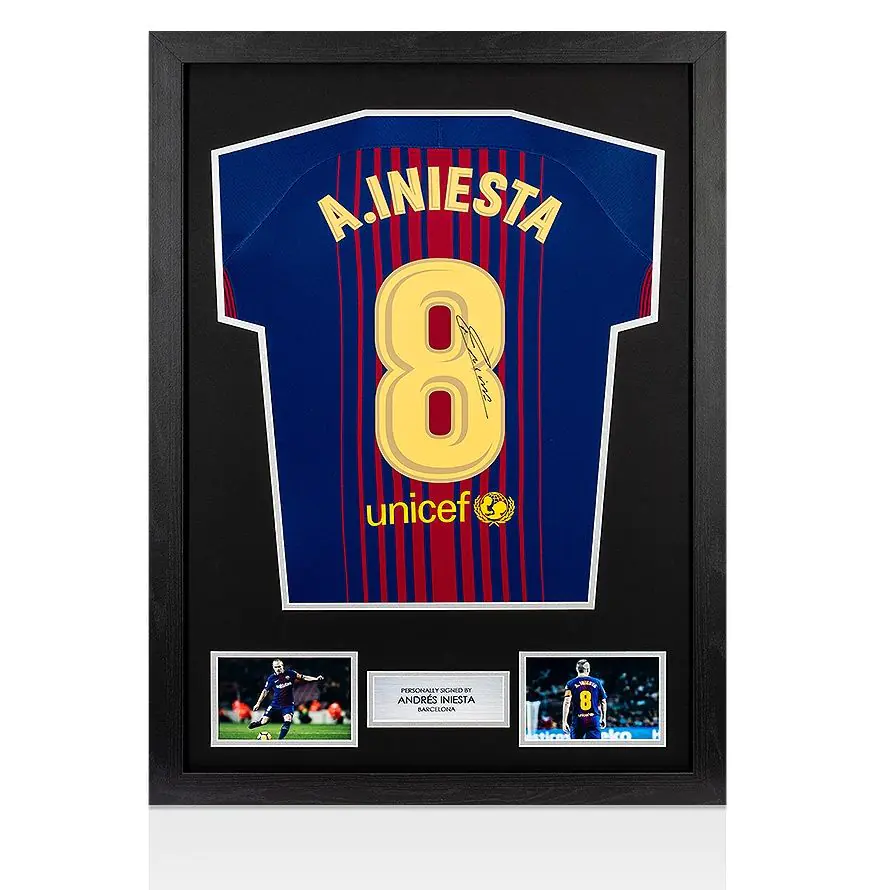 PRE-FRAMED Andres Iniesta Back Signed Barcelona 2017-18 Home Shirt
