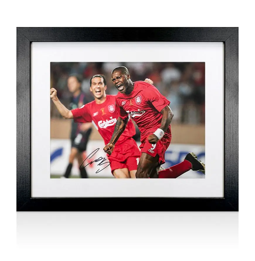 Framed Djibril Cisse Signed Liverpool Photo - UEFA Super Cup Final