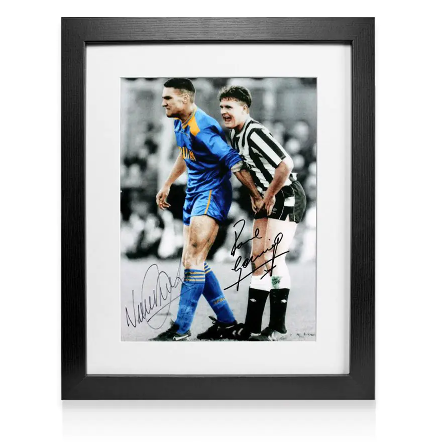 Framed Paul Gascoigne & Vinnie Jones Dual Signed Photo - Ball