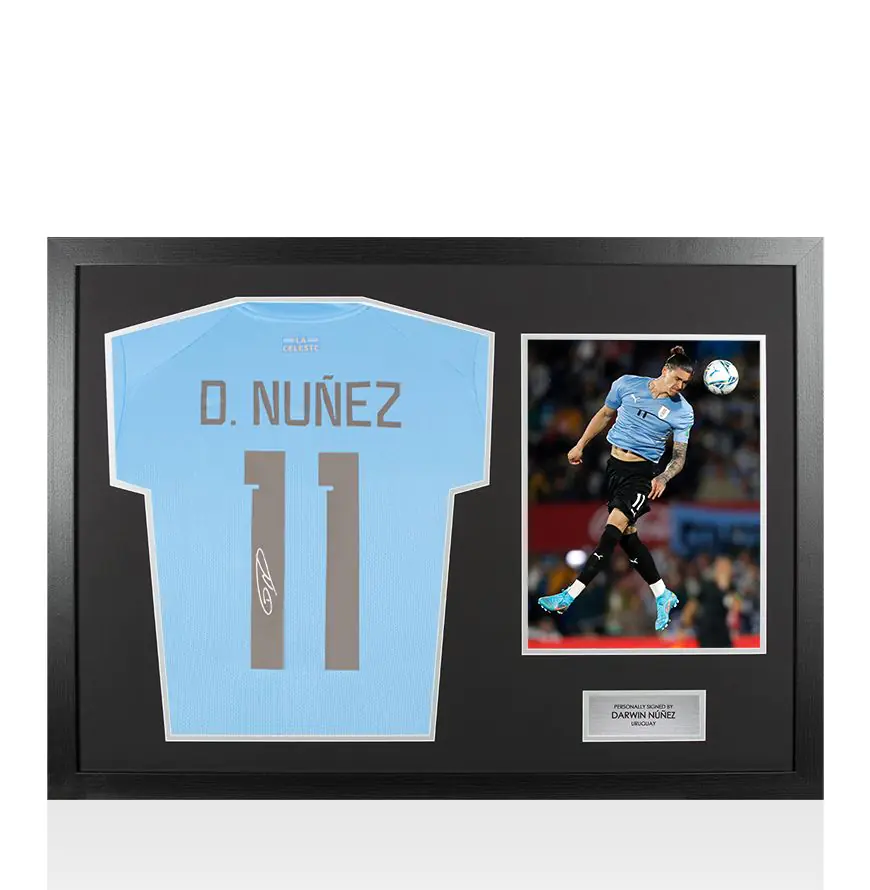 Framed Darwin Nunez Signed Uruguay Shirt - 2022-23, Home, Number