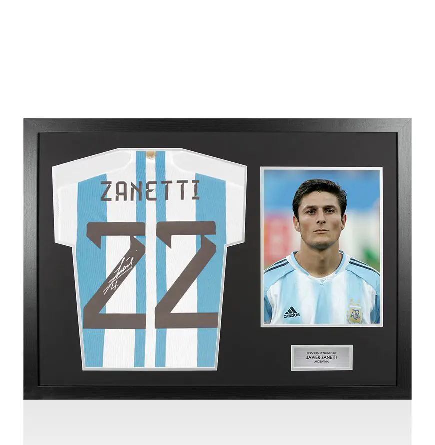 Framed Javier Zanetti Signed Argentina Shirt - 2022-23, Number 22