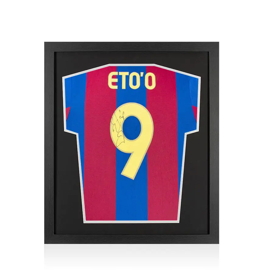 Framed Samuel Eto'o Signed Barcelona Shirt, Number 9 - Compact
