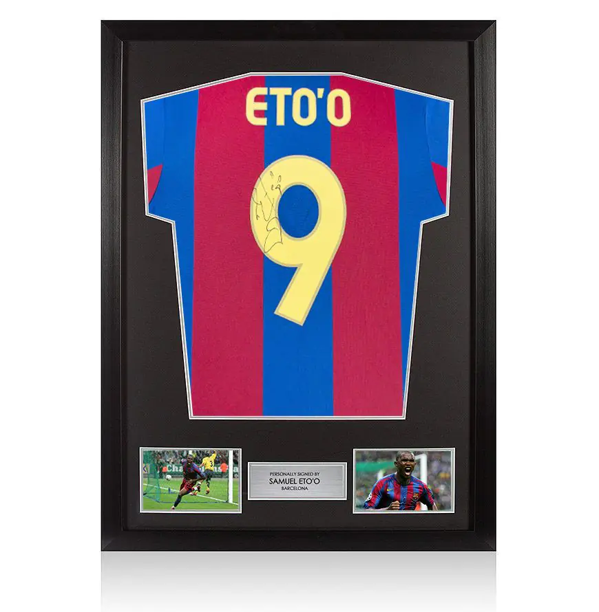 Framed Samuel Eto'o Signed Barcelona Shirt, Number 9 - Genuine