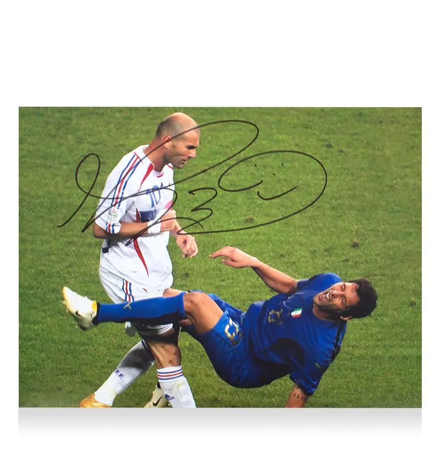 Marco Materazzi Signed Italy Photo: Zinedine Zidane Headbutt Zidane vs Materazzi サインカード 5枚限定
