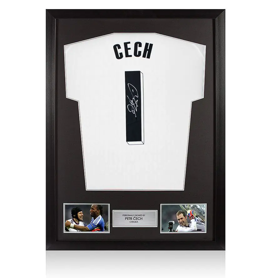 Framed Petr Cech Signed Adidas TIRO Goalkeeper Shirt - Genuine