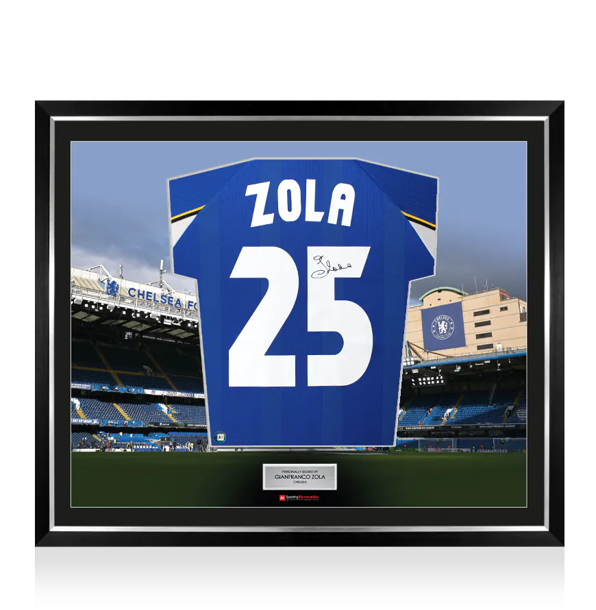 Framed Gianfranco Zola Signed Chelsea Shirt: Home, 1998-99