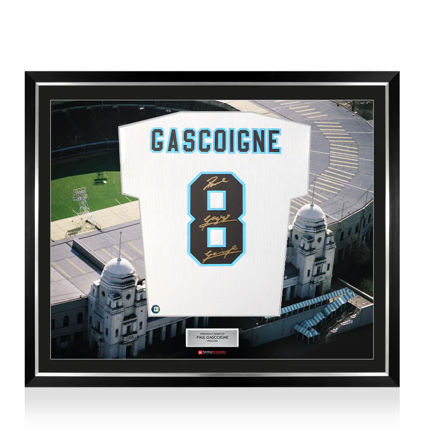 Framed Paul Gascoigne Signed England Shirt: Home, 1996-97