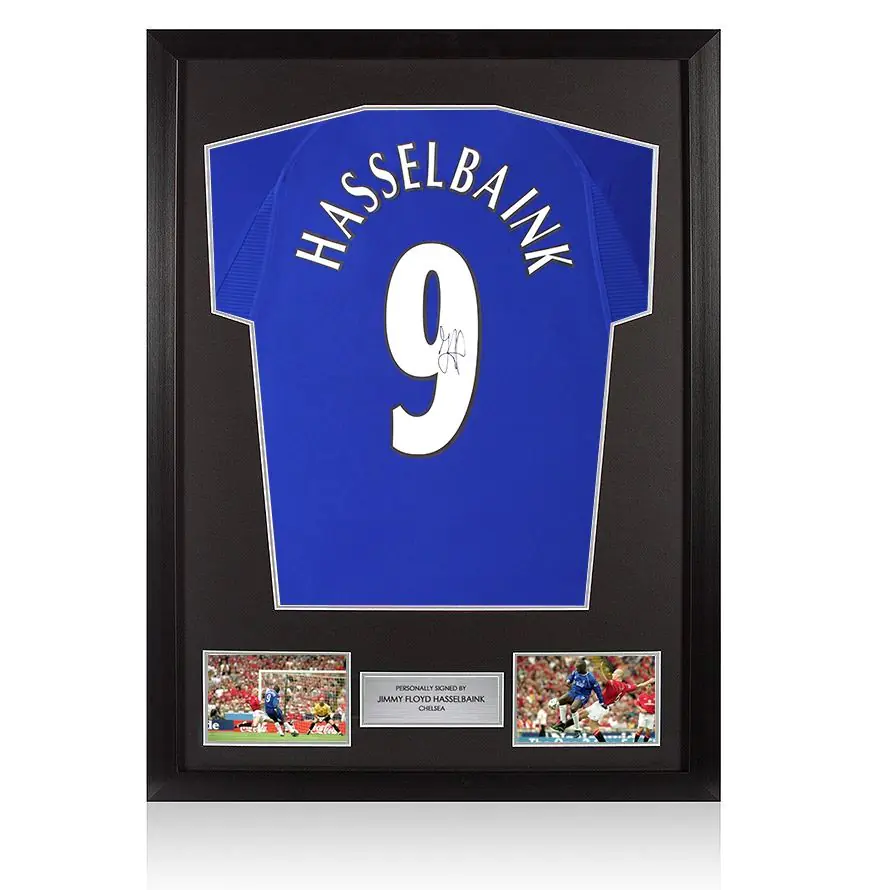 Framed Jimmy Floyd Hasselbaink Signed Chelsea Shirt: Home, 2000-01