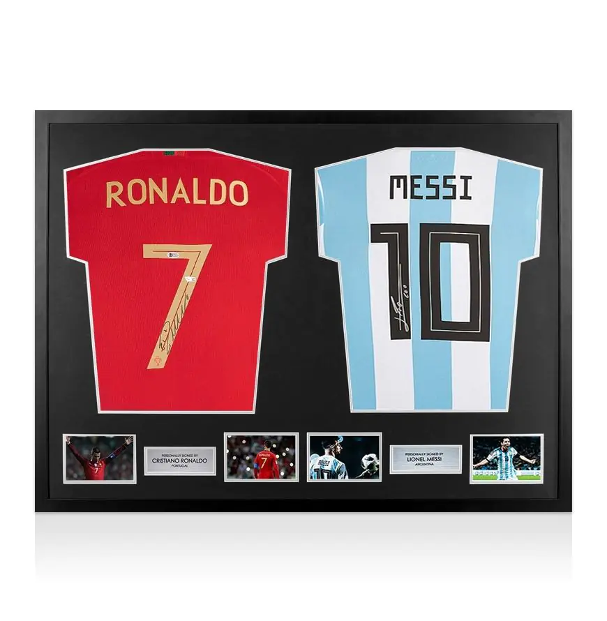 PRE-FRAMED Lionel Messi & Cristiano Ronaldo Signed World Cup
