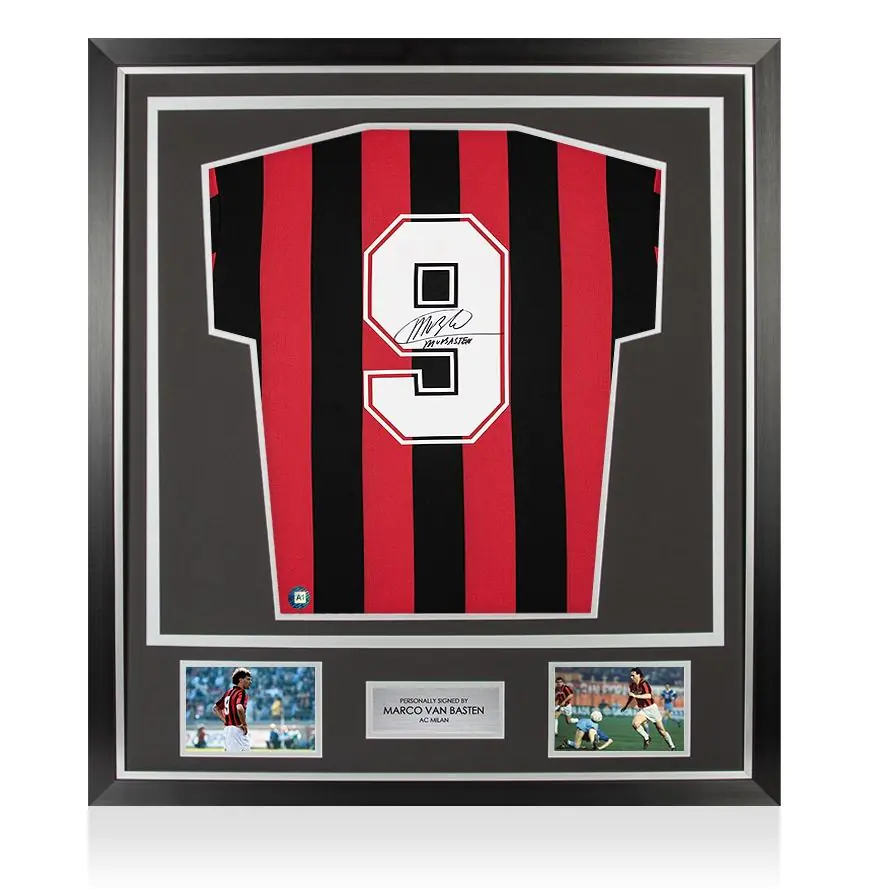 PRE-FRAMED Marco van Basten Signed AC Milan 1988 Home Shirt