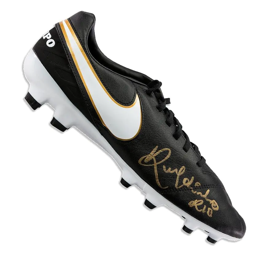 Ronaldinho Signed Football Boot - Black Nike Tiempo - Genuine