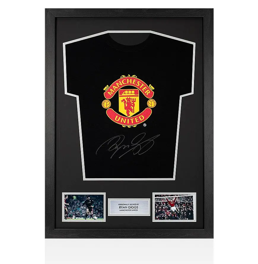 Framed Ryan Giggs Signed Manchester United T-Shirt - Black
