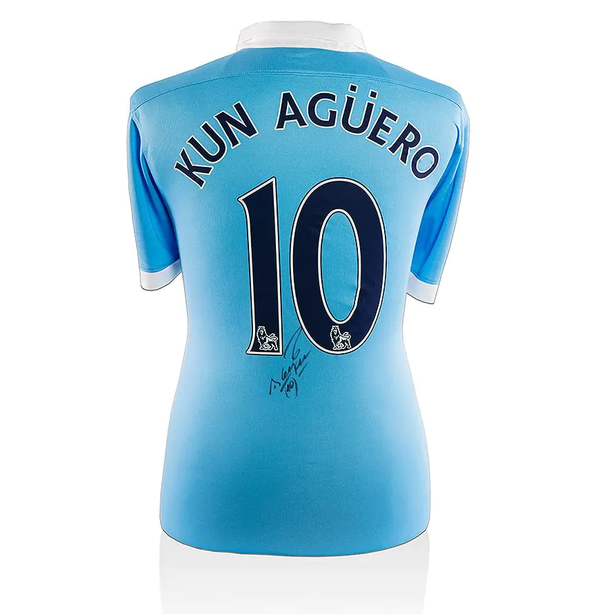 Sergio Aguero Number 10 Signed Manchester City Shirt - 2015-16