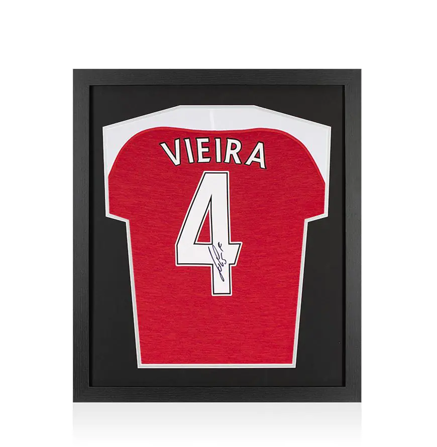 Framed Patrick Vieira Signed Arsenal Shirt - Number 4 - Compact