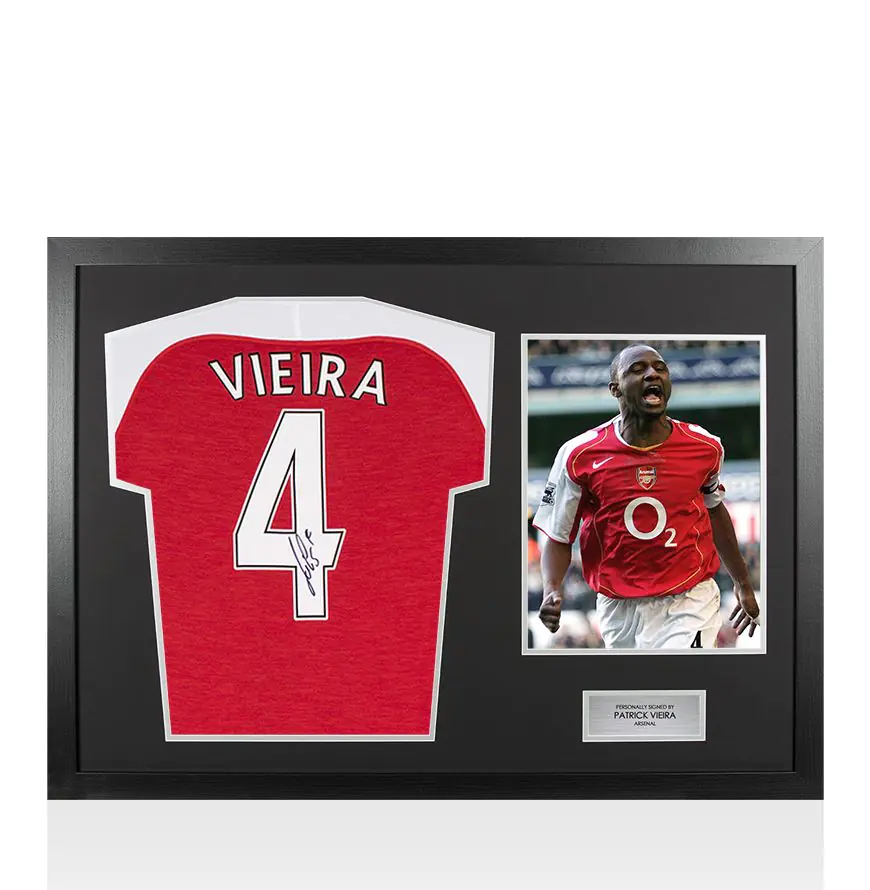 Framed Patrick Vieira Signed Arsenal Shirt - Number 4 - Panoramic