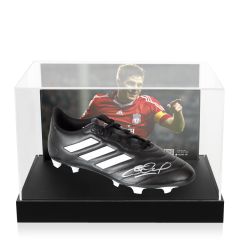 Steven Gerrard Signed Boot: Adidas - In Acrylic Photo Display Case