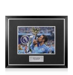 Premium Framed Jack Grealish Signed Manchester City Photo: Premier League Trophy 