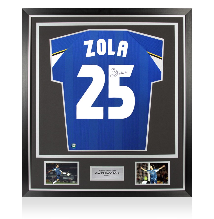 Framed Gianfranco Zola Signed Chelsea Shirt: Home, 1998-99 - Premium